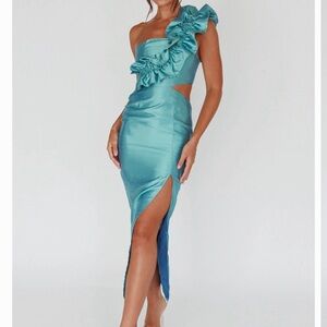 Selfie Leslie Teal One-Shoulder Dress